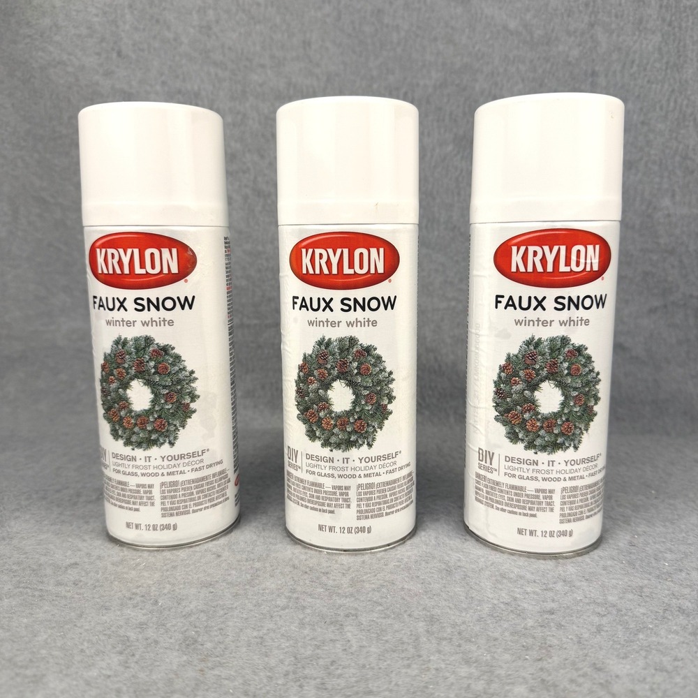 Krylon Faux Snow Spray Paint 3 Pack 12oz Winter White Holiday Decor NEW
